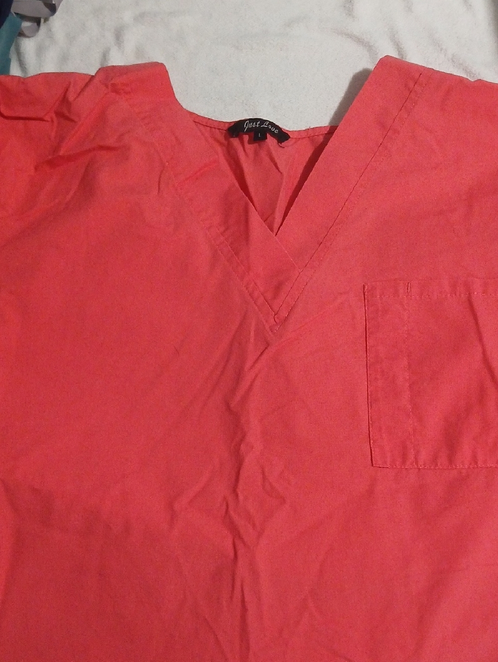 Just Love Coral V-Neck Short Sleeve Scrub Shirt And Pants Set